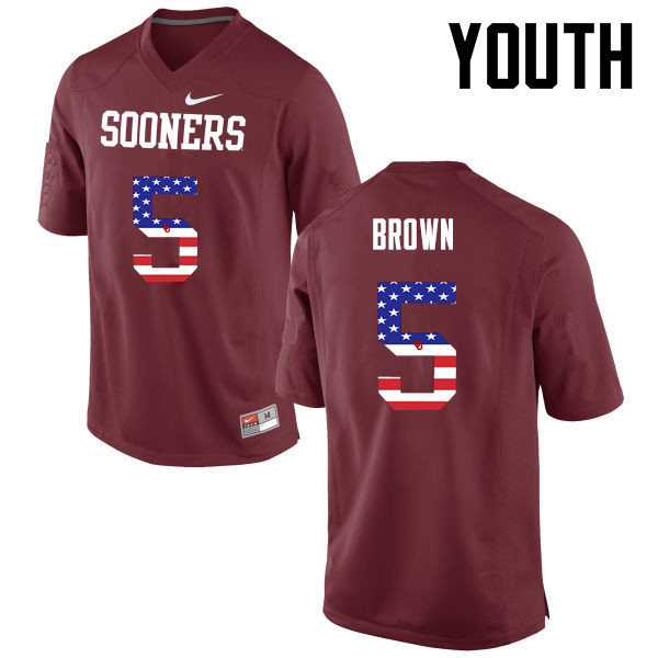 Youth Oklahoma Sooners #5 Marquise Brown College Football USA Flag Fashion Jerseys-Crimson - Click Image to Close